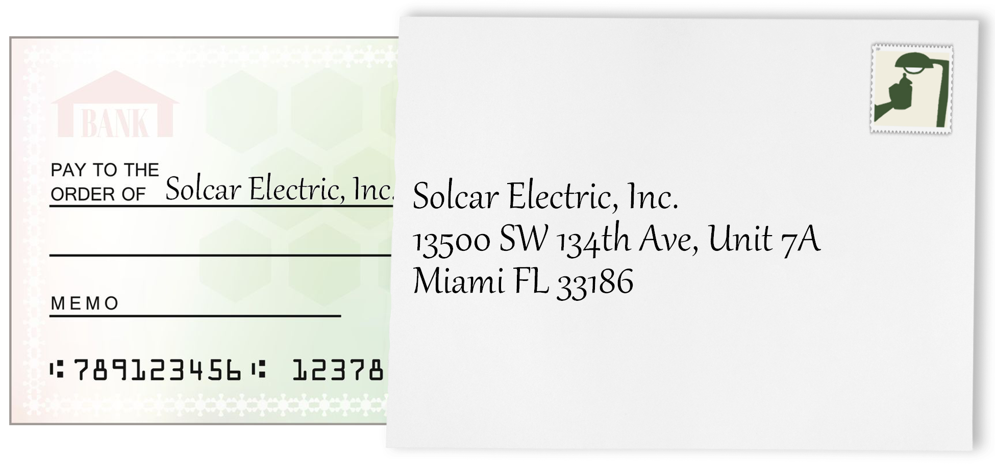 A check addressed to Solcar